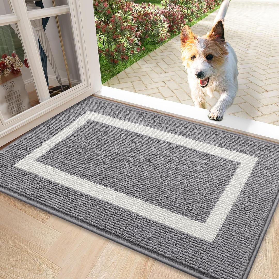 OLANLY Indoor Door Mat, 36x24, Non-Slip Absorbent Resist Dirt Entrance Mat, Washable Low-Profile Inside Entry Doormats for Entryway, Grey