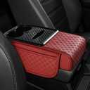Hovom Car Center Console Cover, Multifunctional Armrest Cushion, Wine Red | 13.78"7.48"2.76" Ergonomic Leather Armrest Pillow, Car Armrest Cushion with Cup Holder, Side Pockets & Built-in Tissue Box
