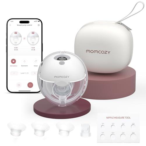 Momcozy M5 Smart APP Controlled Wearable Breast Pump, Hands-Free Wireless Electric Pump, 3 Modes 9 Suction Levels, BPA-Free, Portable Lightweight, 24mm Flange, 1-Pack Quill Gray
