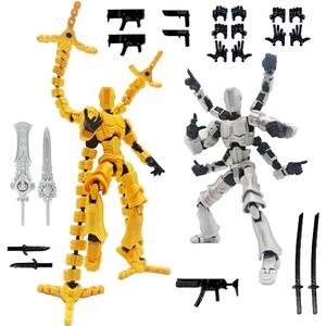 T13 3D Action Figure Set (Assembly Completed) 2 Pcs, 3D Printed Multi-Jointed, Titan 13 Action Figures, Multi-Articular Lucky Mobile Robot Nova, Desktop Decorations for Game Lovers Toys (Gold Sliver)