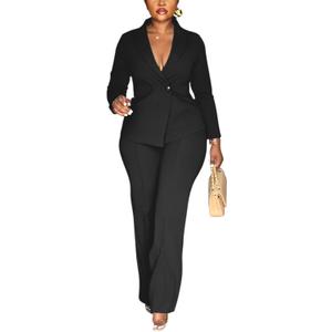 Kafiloe Women Double Breasted Blazer Pants Suit 2 Piece Outfits Casual Long Sleeve Blazer Set for Work Business (X-Large, Black)