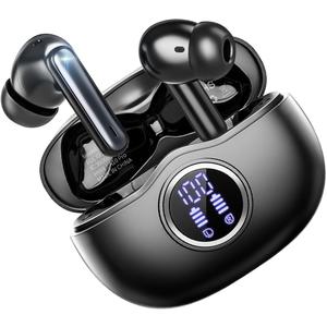 A10 Pro Wireless Earbuds Bluetooth 5.3 HiFi Stereo, 50H Playback LED Digital Display Earphones, ENC Noise Cancelling Mic, Ergonomic Sport Headphone Headset for Gym/Running/Work-Black