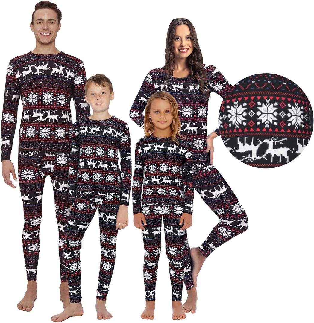 Rocky Christmas Reindeer Thermal Underwear - Pajamas Sets For Full Family (Men, Women, Boys & Girls) Matching Merry Xmas PJs (Small)