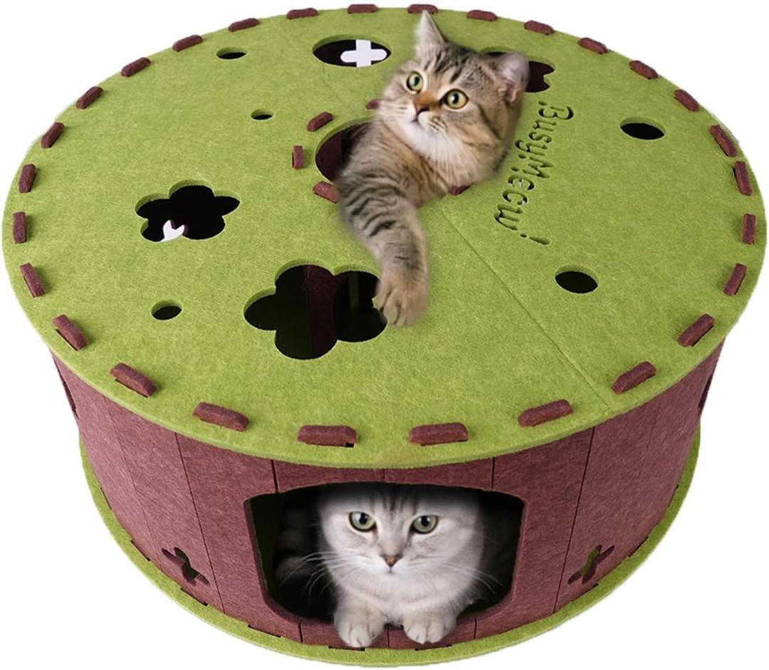 Large Cat Tunnel Bed for Multiple Cats, Scratch Resistant Indoor Cat Bed, Holds Up to 30 Lbs (L 24×24×11.8, Green)