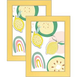 VIOLABBEY 4x6 Picture Frame Yellow Set of 2, 4 x 6 Picture/Photo Frame for Wall Mounted or Tabletop Display, Real Glass, Modern Style