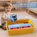 78 Inch Foldable Extended Carrier Truck Race Track Playset with Portable Storage Box 8 Die-Cast Cars, Multi-Functional Transport Truck Toys for Toddlers Ages 3-8