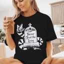 Halloween Shirt Women Spooky Graphic Shirts Strange and Unusual Print Tee Tops (Small, Black-1)