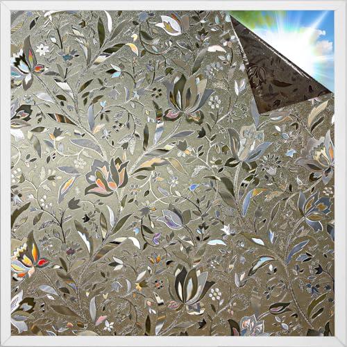rabbitgoo Window Privacy Film, Decorative Stained Glass Window Film, Heat Blocking Glass Clings, Renter-Friendly Static Cling Frosted Sticker Covering for Home, Taupe Tulip 17.5" x 78.7"