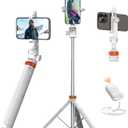 EUCOS 62" Tripod for iPhone, Sturdy Selfie Stick Tripod with Remote&Lightweight Phone Tripod, Solidest Portable Cell Phone Tripod for iPhone Pro Max/Android [White] (Mineral White)