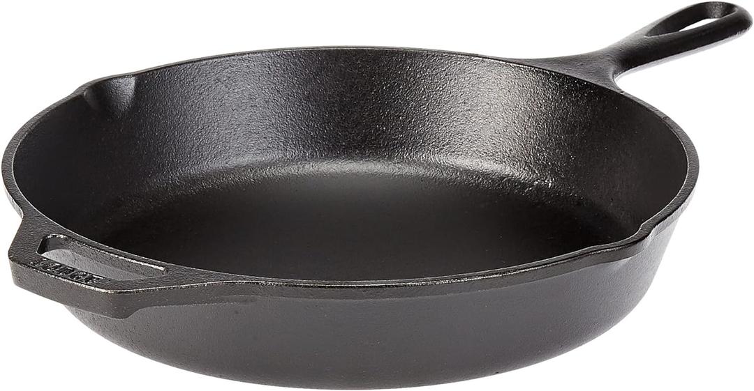 Lodge 13-1/4 Inch Cast Iron Pre-Seasoned Skillet  Signature Teardrop Handle - Use in the Oven, on the Stove, on the Grill, or Over a Campfire, Black (13.25 Inch)