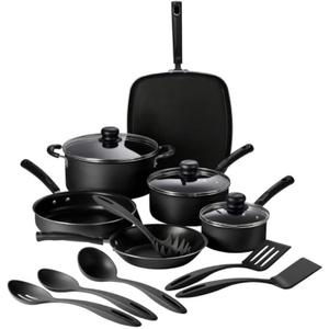 Tramontina Primaware 15-Piece Non Stick Cookware Set with Lids and Utensils, Aluminum Nonstick Pots and Pans Kitchen Set (Storm), 15 Pc Set