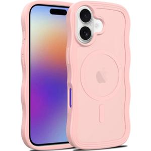 Magnetic for iPhone 17 Case, (Compatible with Magsafe) Curly Wavy Frame Hard Translucent Matte Clear Back Cover for Women Men TPU Bumper Shockproof Phone Case (Pink)