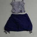 B2prity Tankini Swimsuit for Women Slimming Tummy Control Two Piece Bathing Suit Drawstring Swimwear Tank Top with Skirt (Small, Stripe, Dark Blue)