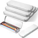 6 Pcs Tin Pencil Case Metal Pencil Case Empty Hinged Stainless Steel Box Rectangular for Brushes Crayon
