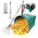 Leaf Rake for Lawns with 53 Gallon Dustpan-Type Leaf Bags,Heavy Duty Metal Garden Yard Rake Long Handle with Expandable Head 7-14" for Gardening Outdoor Camping Shrub Grass Bush Weed