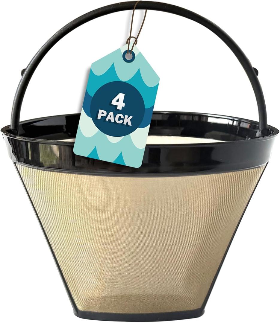 Cestlaive #4 Gold Cone Reusable Permanent Coffee Basket Filter Replacement for Cuisinart Coffee Maker (Pack of 4)