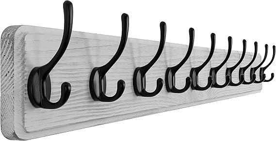 SKOLOO Rustic Large Wall Mounted Coat Rack - 38.3'' Long Coat Rack for Wall, Pine Real Wood Plank Coat Hooks, Farmhouse Coat Hanger Wall Mount for Hanging Backpack Jacket Coat Hat