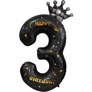 40 Inch Large Black Number Balloons Crown Big Black Digit Foil Mylar Balloons for Baby Shower Wedding Birthday Party Supplies (black 3)