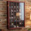 Furnishh 36 Slots Shot Glass Display Case with Lockable Door, Solid Wood Cabinet Collection Holder Wall Mounted Shot Glass Display Storage Box with Removable Shelves, 18"x26", Mahogany