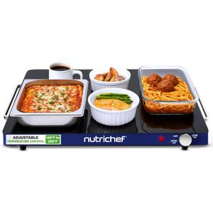NutriChef Electric Warming Tray | Glass Surface Hot Serving Tray | Adjustable Temperature 140F to 230F | Energy Efficient & Space Saving | Perfect for Buffets,Parties & More | 21.2 x 16.5 IN | Blue