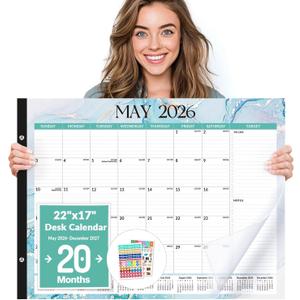 Forvencer Desk Calendar 2026-2027, 20 Months Calendar Runs from May 2026 to December 2027, 22" x 17" Large 2026 Desk Calendar Monthly Planner with Plastic Cover for Home School Office, Blue