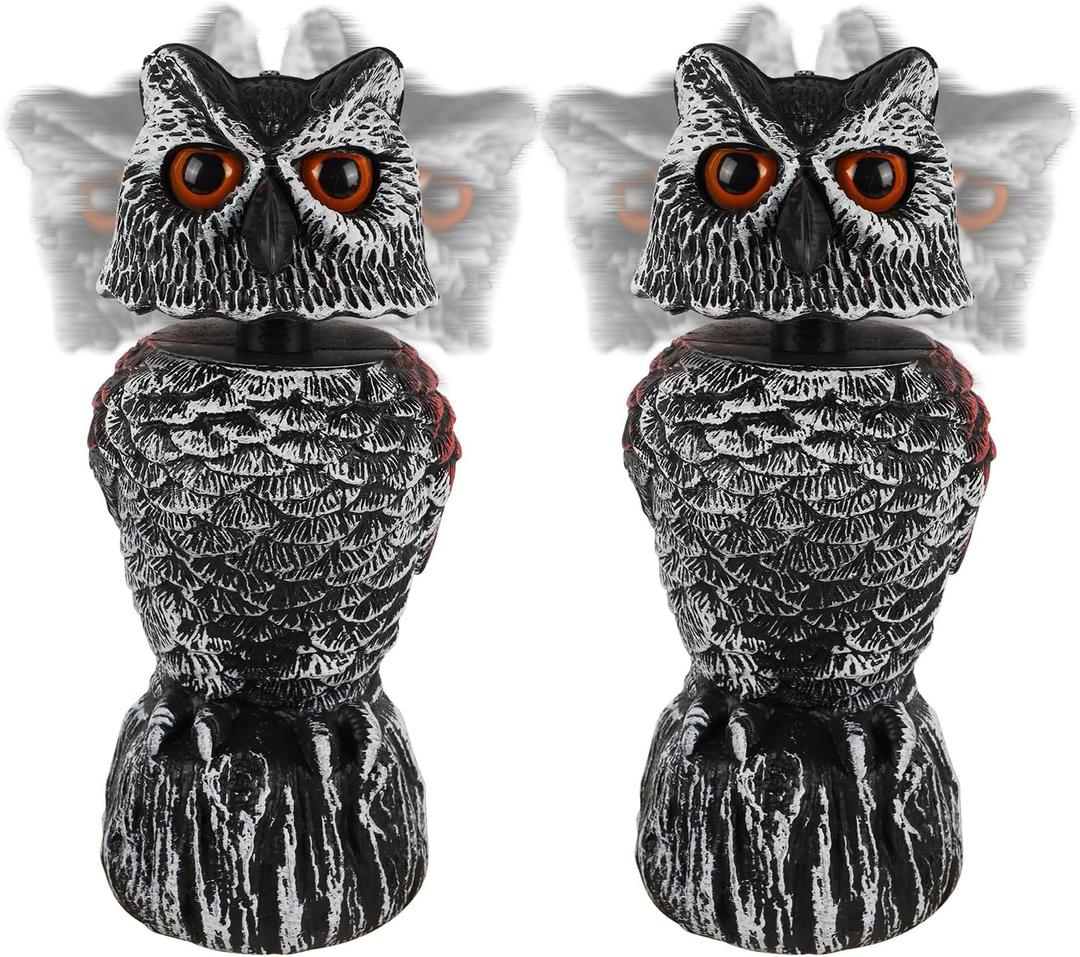 Hausse 2 Pack Fake Owl Decoy to Scare Birds Away, 11.2 inch Wagging Head Plastic Owl Scarecrow Bird Deterrents, Owls Statue Nature Enemy Horned Pest Repellent for Outdoor Garden Yard