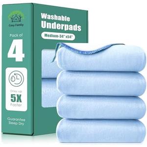 Cosy Family Waterproof Washable Underpads, 34" x 52" - Heavy Absorbency Reusable Bedwetting Incontinence Pads for Adults, Elderly and Pets - Protective Pad, White and Light Blue, (Pack of 4)