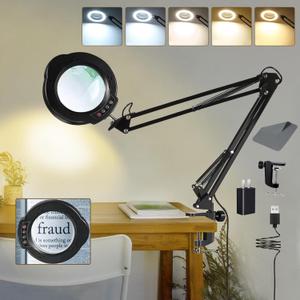 12X Magnifying Glass with Light and Clamp, Magnifier with Light Hands Free,84 LEDs Real Glass Lens Magnifying Lamp for Close Work, Repair, Reading, Craft (Black 2)