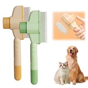 Pet Hair Removal Comb Flea Comb, 2025 New Cat Grooming Brush with Release Button, De-Shedding Cat Hair Comb, Cat Grooming Supplies, Cat Brush for Short and Long Hair Cats (2pcs)