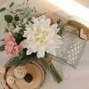 12" Artificial Silk Flowers with Glass Vase for Mom, Realistic Fake Flower Arrangement for Table Centerpiece, Boho Farmhouse Home Decor for Living Room, Kitchen, Office