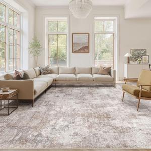 Washable 9X12 Area Rug: Modern Abstract Soft Non-Slip Indoor Rugs Home Decor - Low Pile Stain Resistant Foldable Carpet for Living Room Bedroom Dining Room Playroom Office(Brown,9'x12')