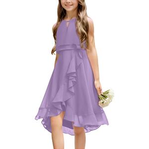 Kids A-Line Halter Neck Chiffon Junior Bridesmaid Dresses Fancy Girl Dress Wedding Elegant Party Gown (9-10 Years, Purple)