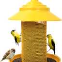 Finch Feeder - All-Metal Squirrel Proof Thistle Nyjer Seed Bird Feeder for Outdoors, 2.5LB Capacity, Powder-Coated Rust Resistant Mesh Design for Goldfinches & Small Birds Yellow