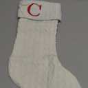 Paulmele 20 Inches Christmas Stockings with Initials, Knit Embroidered Letter White Christmas Stocking, Monogram Christmas Stocking for Famliy Holiday and Xmas Tree Fireplace (Letter C)