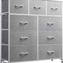 WLIVE 9-Drawer Dresser, Fabric Storage Tower for Bedroom, Hallway, Entryway, Closet, Tall Chest Organizer Unit with Fabric Bins, Steel Frame, Wood Top, Easy Pull Handle, Light Grey
