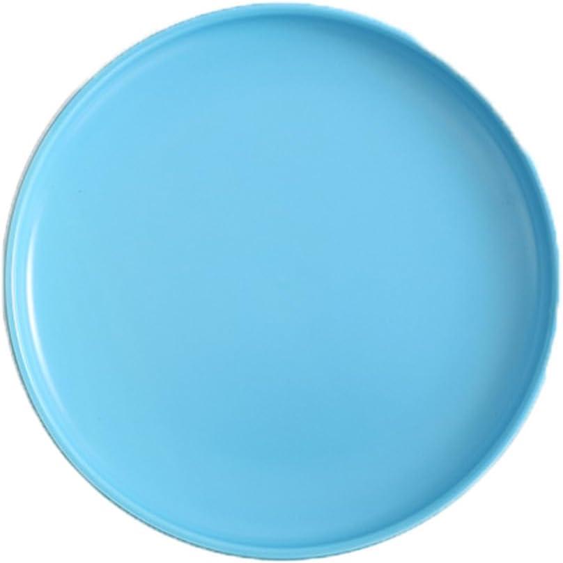 Solid color ceramic plate single, dinner, dessert, salad, bread, party serving, wedding, household, yellow plate (blue, 10inch)