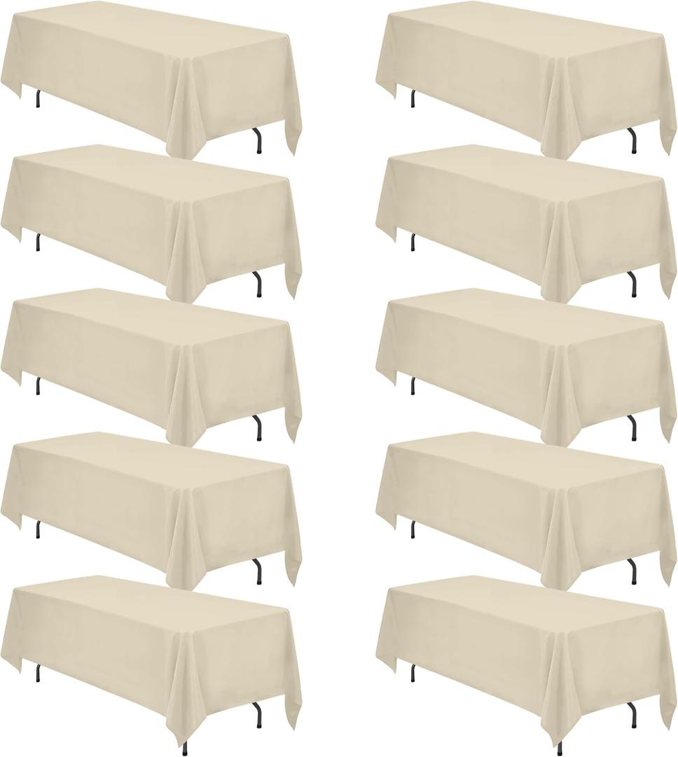BRILLMAX 10 Pack Beige Tablecloths 70 x 120 Inch for 6ft & 8ft Rectangle Tables - 150 GSM Polyester Fabric, Universal Fit, Water, Stain & Wrinkle Resistant Cloth Cover for Wedding Reception Banquet