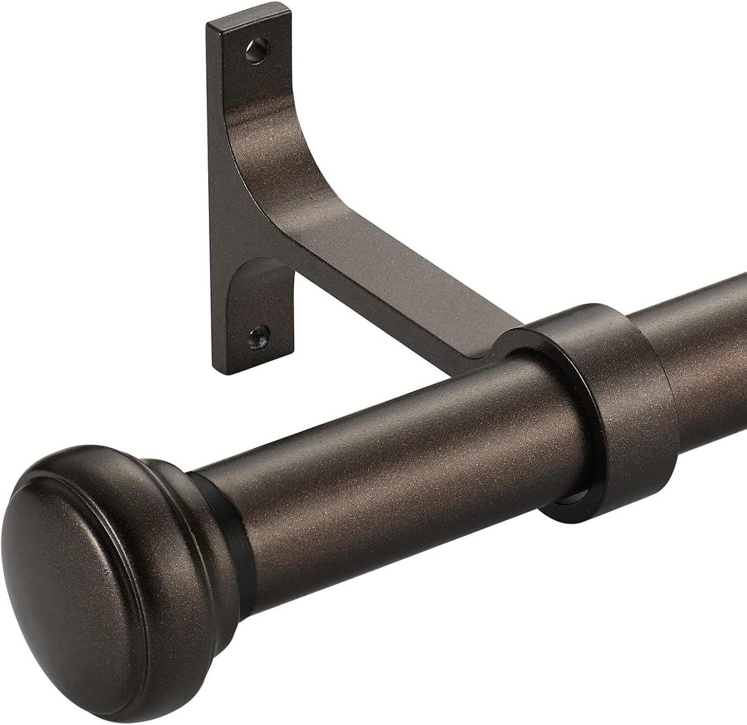 Heavy Duty Adjustable Curtain Rod, 1 Inch, 28-48 Inch, Round Cap, Premium Aluminum Brackets, Suitable for Windows & Patios (Antique Bronze)
