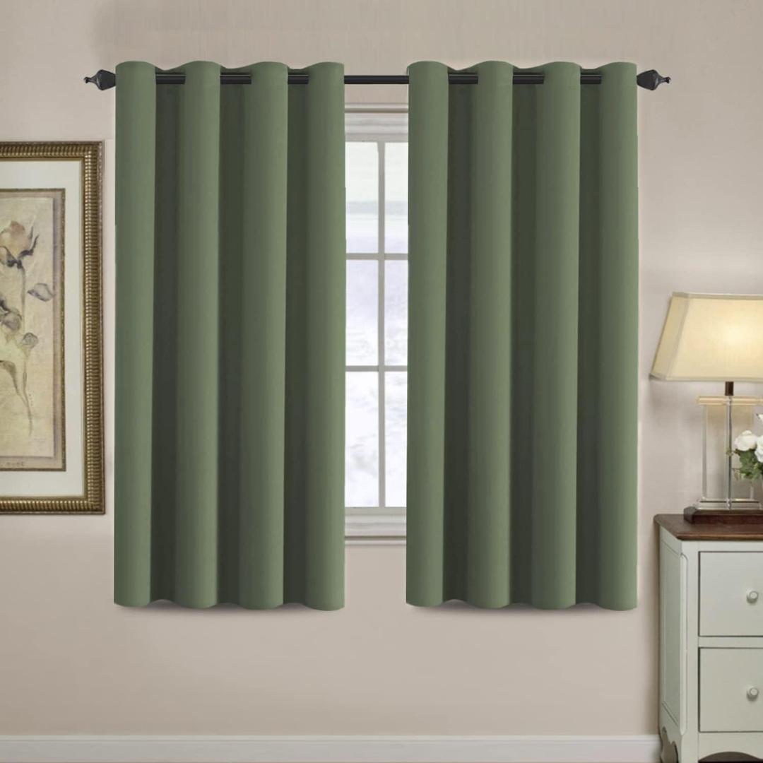 H.VERSAILTEX Blackout Curtain for Living Room Thermal Insulated Window Treatment Curtain Extra Long 63 inch Length Energy Saving Solid Grommet Top Blackout Drape, One Panel, Bronze Green, 52"W x 63"L