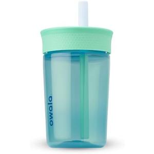 Owala Kids BPA-Free Plastic Tumbler with Spill Resistant Flexible Straw, Easy to Clean, Kids Water Bottle, Great for Travel, Dishwasher Safe, 15 Oz, Teal and Aqua (The Blues)