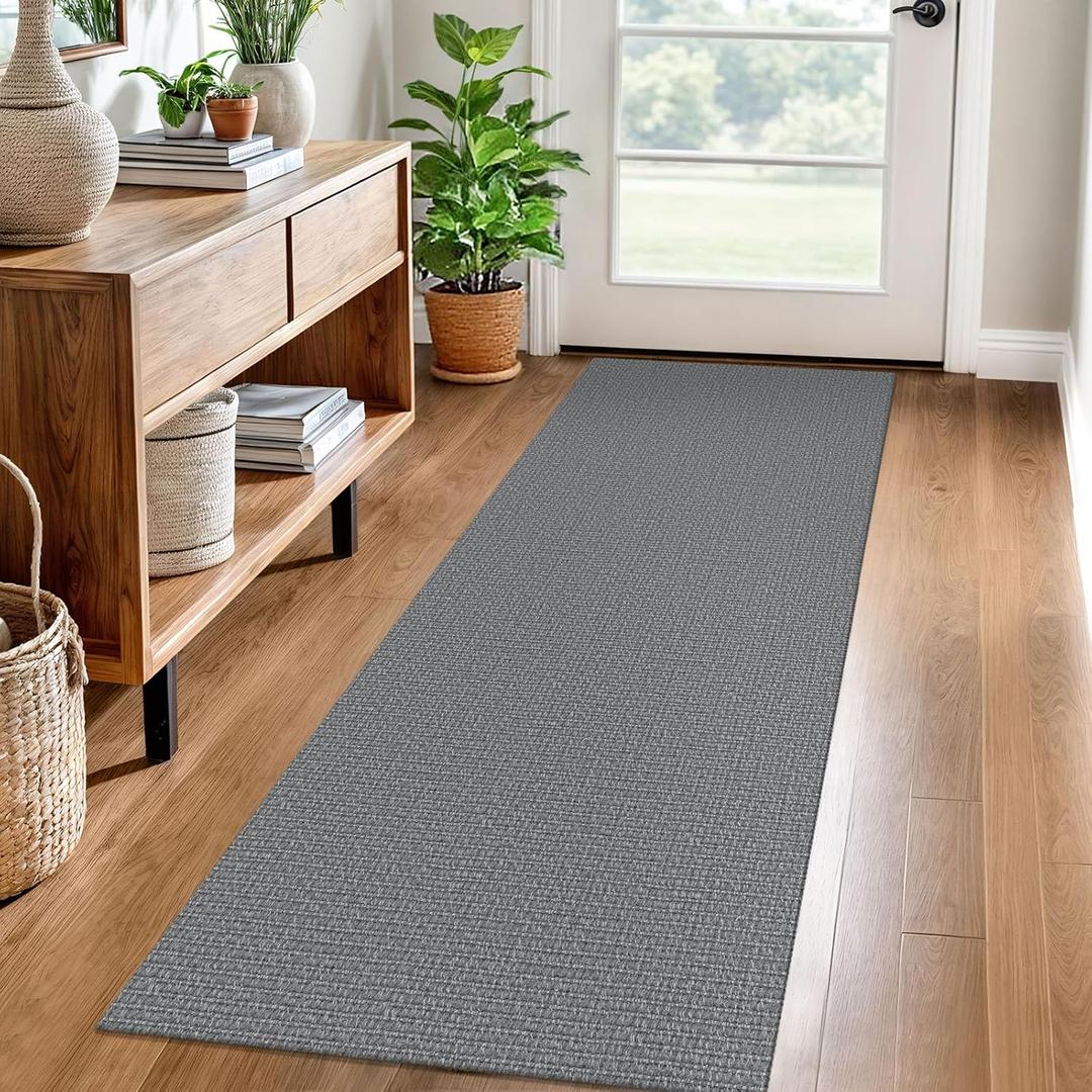 EARTHALL Washable Runner Rug 2x6 Ft Non Slip Runners for Hallways Cotton Rubber Backed Kitchen Runner Braided Indoor Floor Carpet Runners for Entryway, Hallway, Kitchen, Bedroom, Charcoal Gray