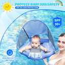 Mambobaby Baby Swim Float with Canopy & Tail Infant Pool Float Non-Inflatable Toddler Swim Float with Skin-Friendly Material for 3-24 Months Baby Boys Grils Elephant Blue, One Size