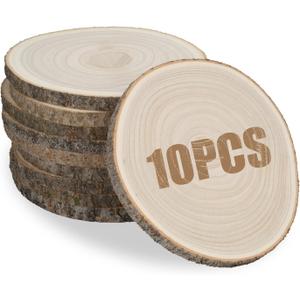 10 Pcs Unfinished Wood Slices 8-9 Inches - Natural Wood Rounds with Bark for Centerpieces, Wedding Decor, Crafts, DIY Projects - Rustic Table Decor, Wood Burning, Painting, Holiday & Party Decoration