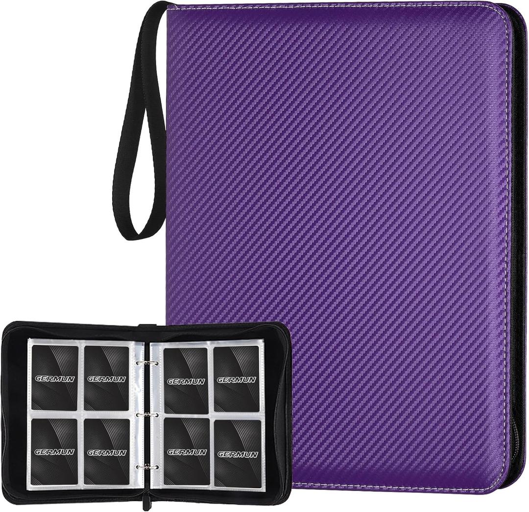 GERMUN 4 Pocket Card Binder, Premium Zip Trading Card Binder, 400 Double Sided Pocket PU Card Collection Binder, Collector Card Album, Card Folder for MTG, TCG, Sports Cards, Game Cards (Purple)