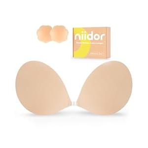 Niidor Push up Silicone Bra for Backless Bras with Reusable Nipple Covers Nude