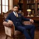 Mens Suit 3 Piece Double Breasted Suit Men Slim Fit Formal Tuxedo Suit Set Groomsmen Wedding Prom Suits (Blue), Size Large