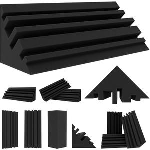 TroyStudio Bass Traps - 12 Pcs 4 X 4 X 12 Inches Dense Thick Studio Bass Foam Corner, Acoustic Treatment Panel Absorbing Echo Reverb, Low Frequency Sound Absorber for Music Room Home Recording Studio