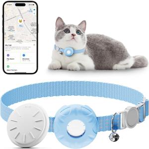Pet Tracker for Cats,GPS Cat Tracker,Smart Pet Location Tracker with Collar and Holder,Waterproof Cat GPS Tracker Tracking Device,No Monthly Fee,Works with Apple Find My(iOS Only)-Blue