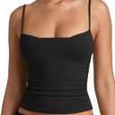 PINKMSTYLE Womens Runched Adjustable Spaghetti Strap Camisole Tank Tops Sleeveless Double Lined Slim Fit Tops (Black, S)