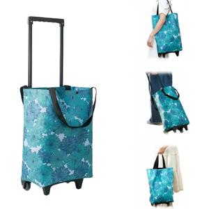 Portable Shopping Cart Foldable with Wheels,Folding Shopping Cart Tote Bag Trolley Grocery Carts for Outdoors Reusable Grocery Bags Travel Bag (Flower)